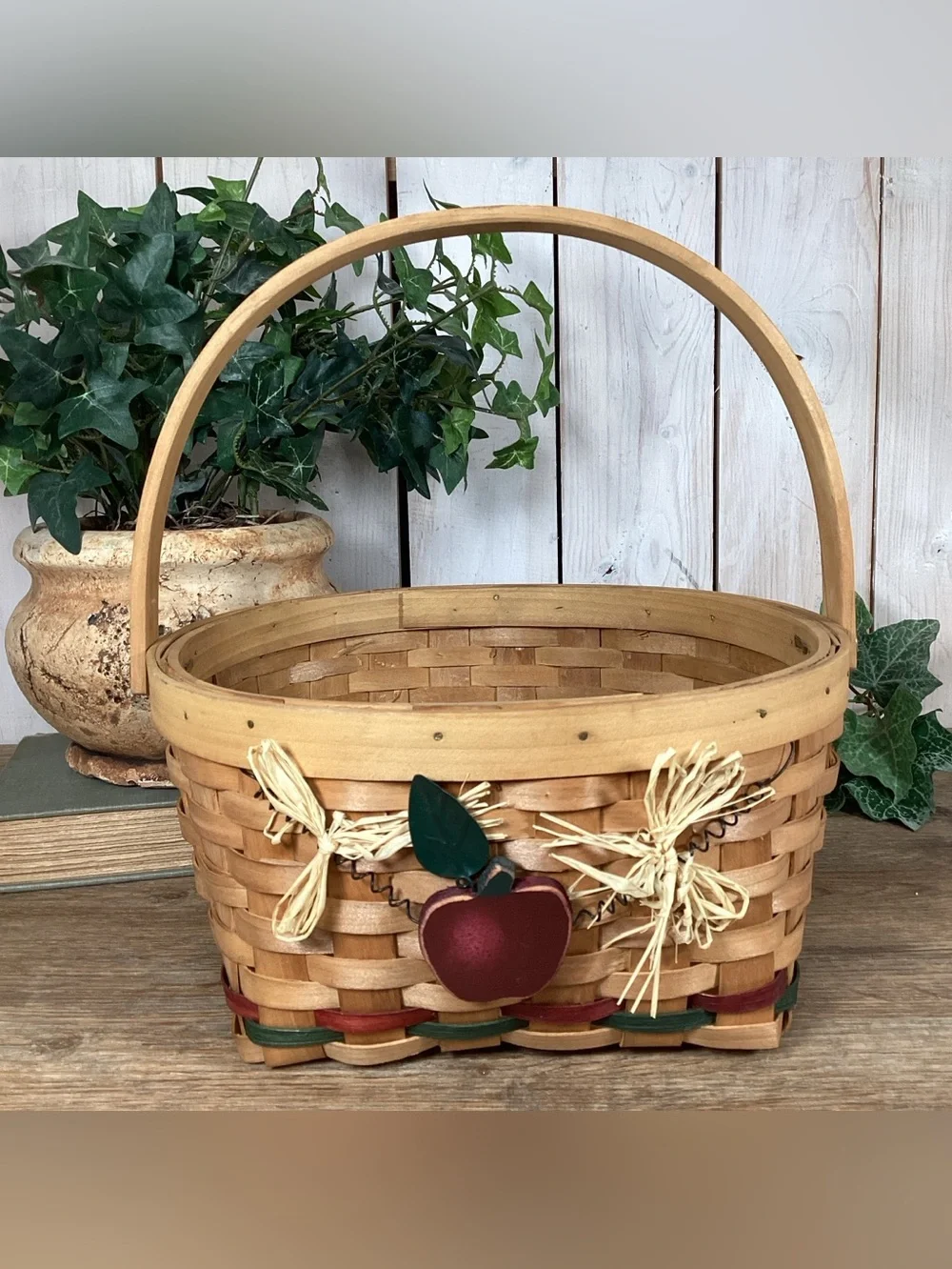 Rustic Woven Handled Basket, Apple, Square 10